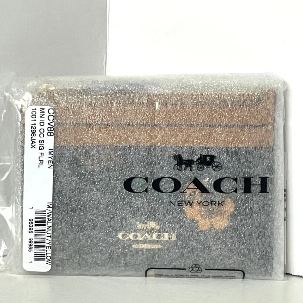 NWT Coach Mini Skinny ID Wallet CCV88 Signature Canvas Floral Brown Walnut